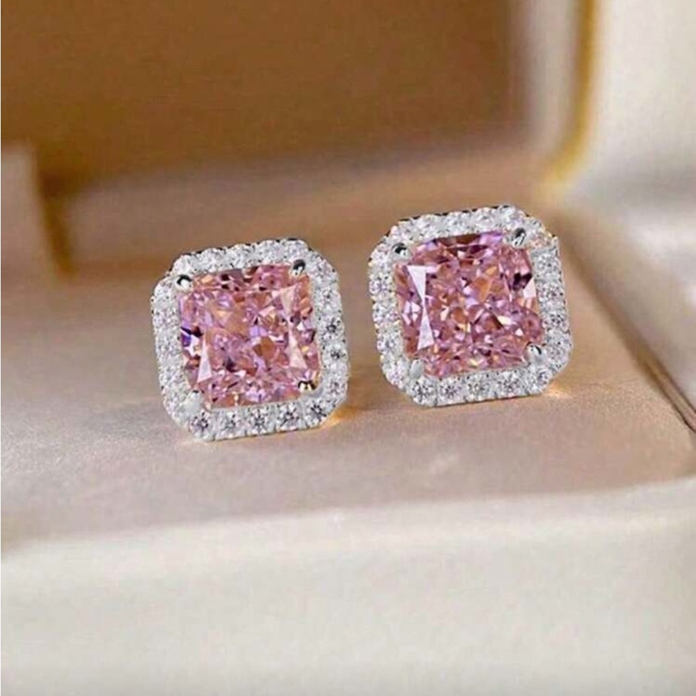 Elegant Pink and Silver Stud Earrings